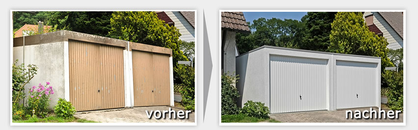 Garage vor und nach der Sanierung durch ZAPF