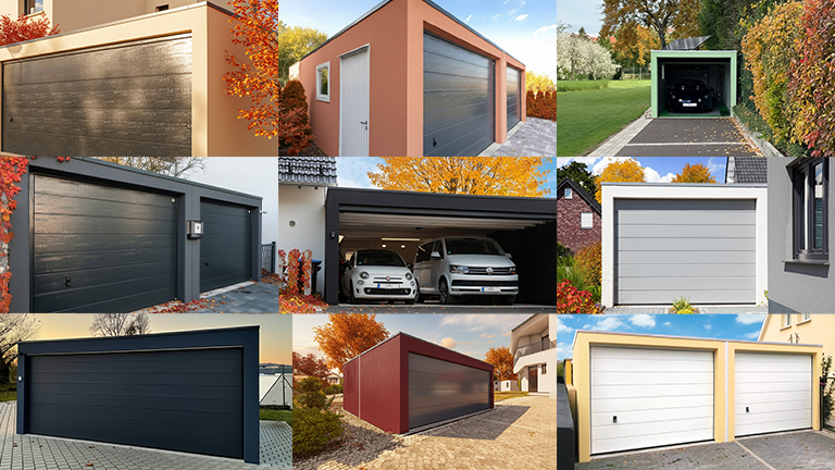 Farbtrends der Garagen 2025 im Herbst: Sandfarbe, Terakotta, Grün, Schwarz, Anthrazit, Grau, Navy, Bordeaux, Gelb